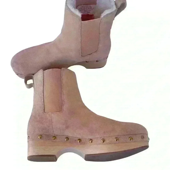 J. Crew Women Faux Fur Lined Clog Boots Size 8.5 Suede Chelsea Light Pink - Picture 3 of 13